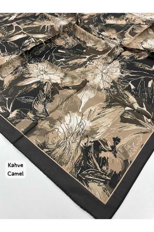 Rose Desen Soft Eşarp (Kahve Camel) 