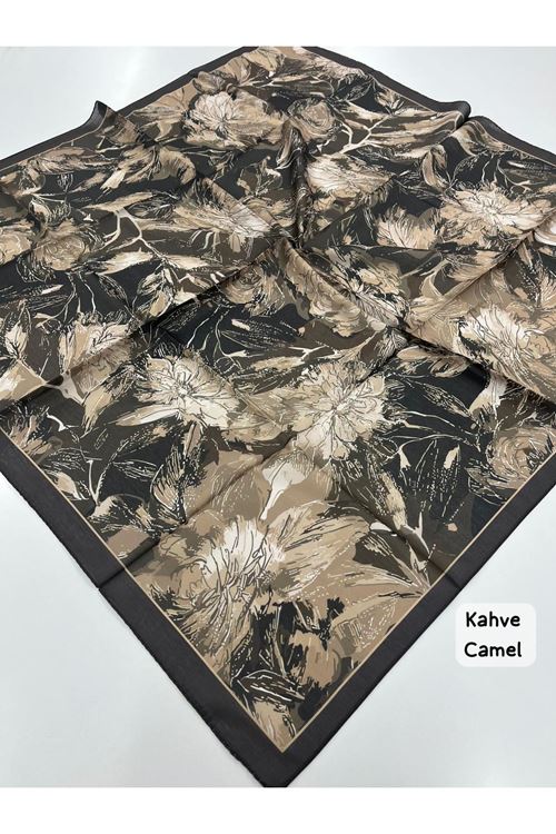 Rose Desen Soft Eşarp (Kahve Camel) 
