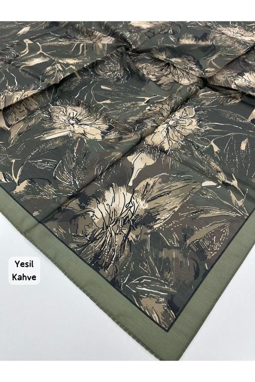 Rose Desen Soft Eşarp (Yeşil Kahve)