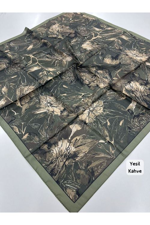 Rose Desen Soft Eşarp (Yeşil Kahve)