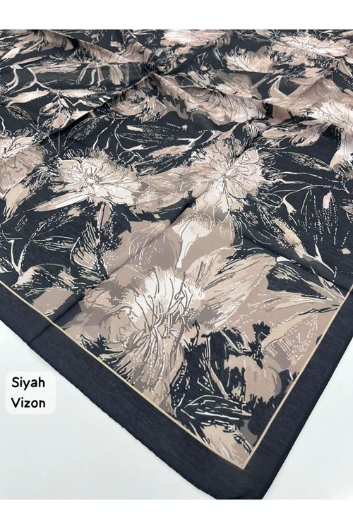 Rose Desen Soft Eşarp (Siyah Vizon)
