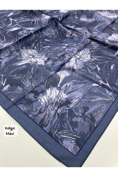 Rose Desen Soft Eşarp (İndigo Mavi)