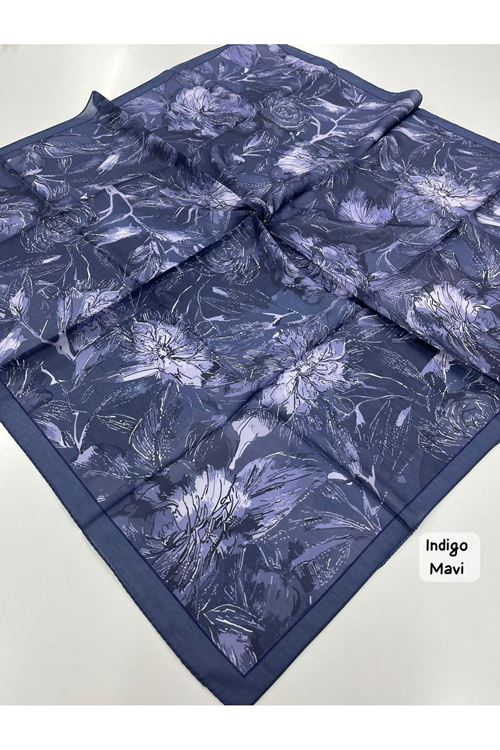 Rose Desen Soft Eşarp (İndigo Mavi)