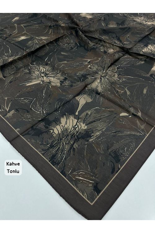 Rose Desen Soft Eşarp (Kahve Tonlu)