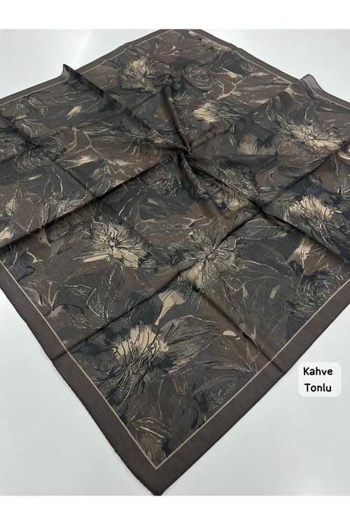 Rose Desen Soft Eşarp (Kahve Tonlu)