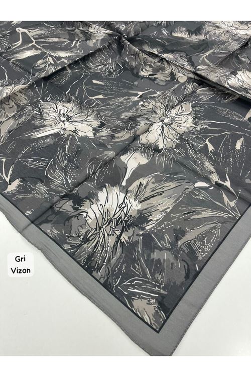 Rose Desen Soft Eşarp (Gri Vizon)