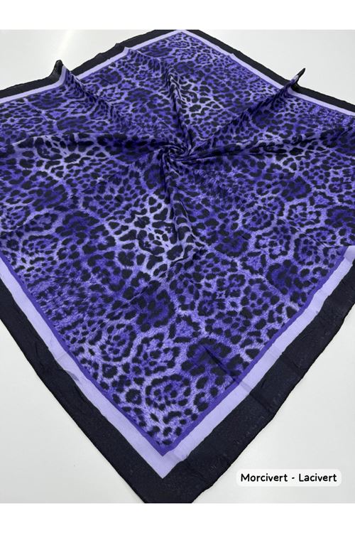 Leopar Desen Kraş Eşarp (Morcivert Lacivert)
