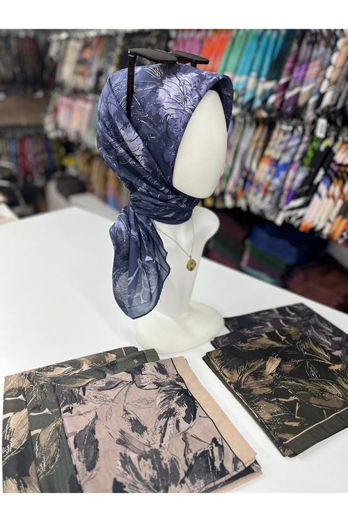 Rose Desen Soft Eşarp (İndigo Mavi)