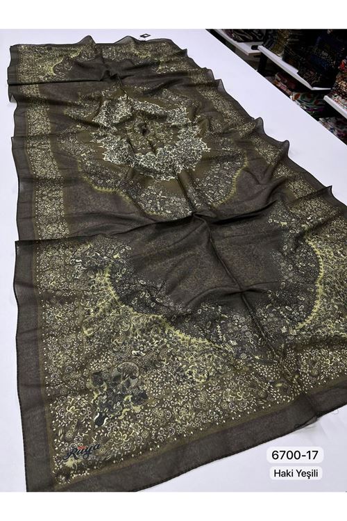 Rüya Organik Şal Kod:6700-17 (Haki Yeşili) 