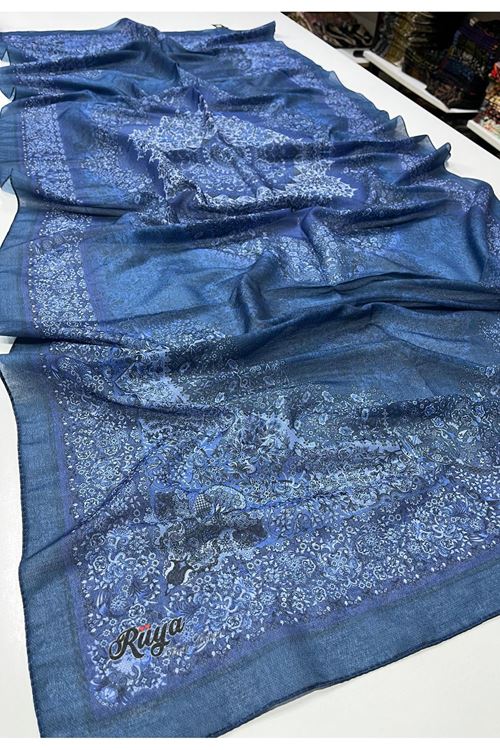 Rüya Organik Şal Kod:6700-3 (İndigo Mavi)