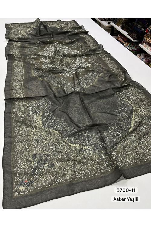 Rüya Organik Şal Kod:6700-11 (Asker Yeşili) 