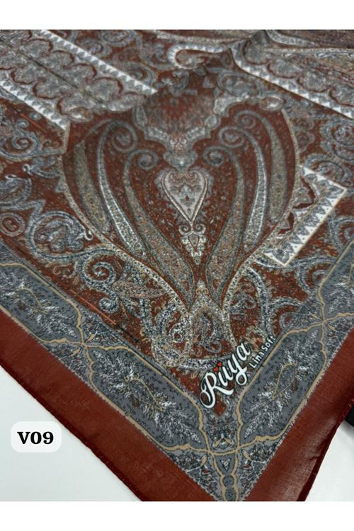 Rüya Lina Etnik Desen Soft Eşarp Kod: 0071 - V09-Kiremit