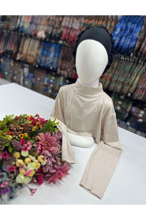 Krem Tesettür Crop  