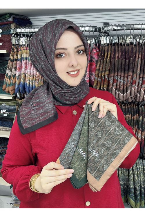 Rüya Lina Minimal Desen Soft Eşarp (Bordo/Siyah) 