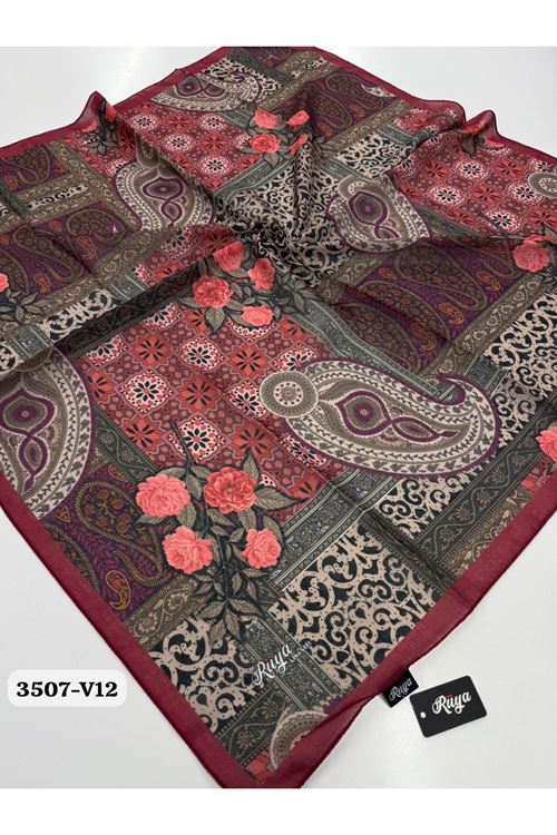Rüya Lina Güllü Desen Soft Eşarp Kod: 3507 - V12