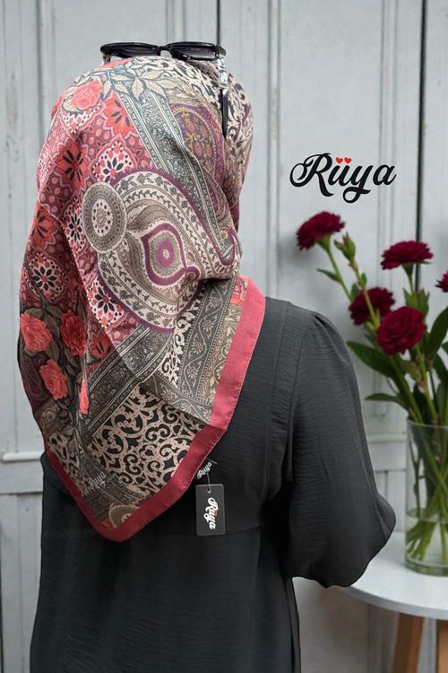 Rüya Lina Güllü Desen Soft Eşarp Kod: 3507 - V12