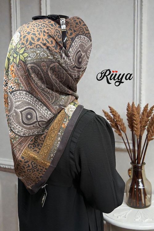 Rüya Lina Güllü Desen Soft Eşarp Kod: 3507 - V23 (Acı Kahve)