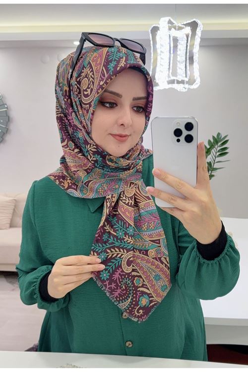 Rüya Koton Eşarp Etnik Liva Desen  