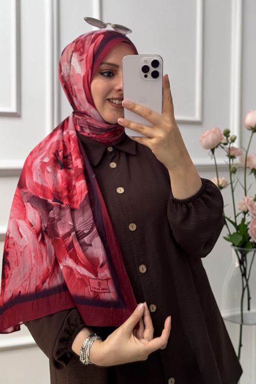Rose Desen Pamuklu Kraş Şal Kod : 8254