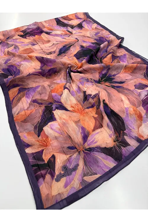 Zambak Desen Kraş Şal (Şerit Lila)