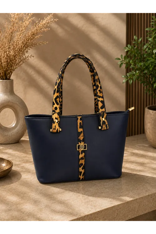 Leopar Detaylı Çanta - Lacivert