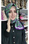 Yaprak Desen Soft Eşarp Mor Yeşil